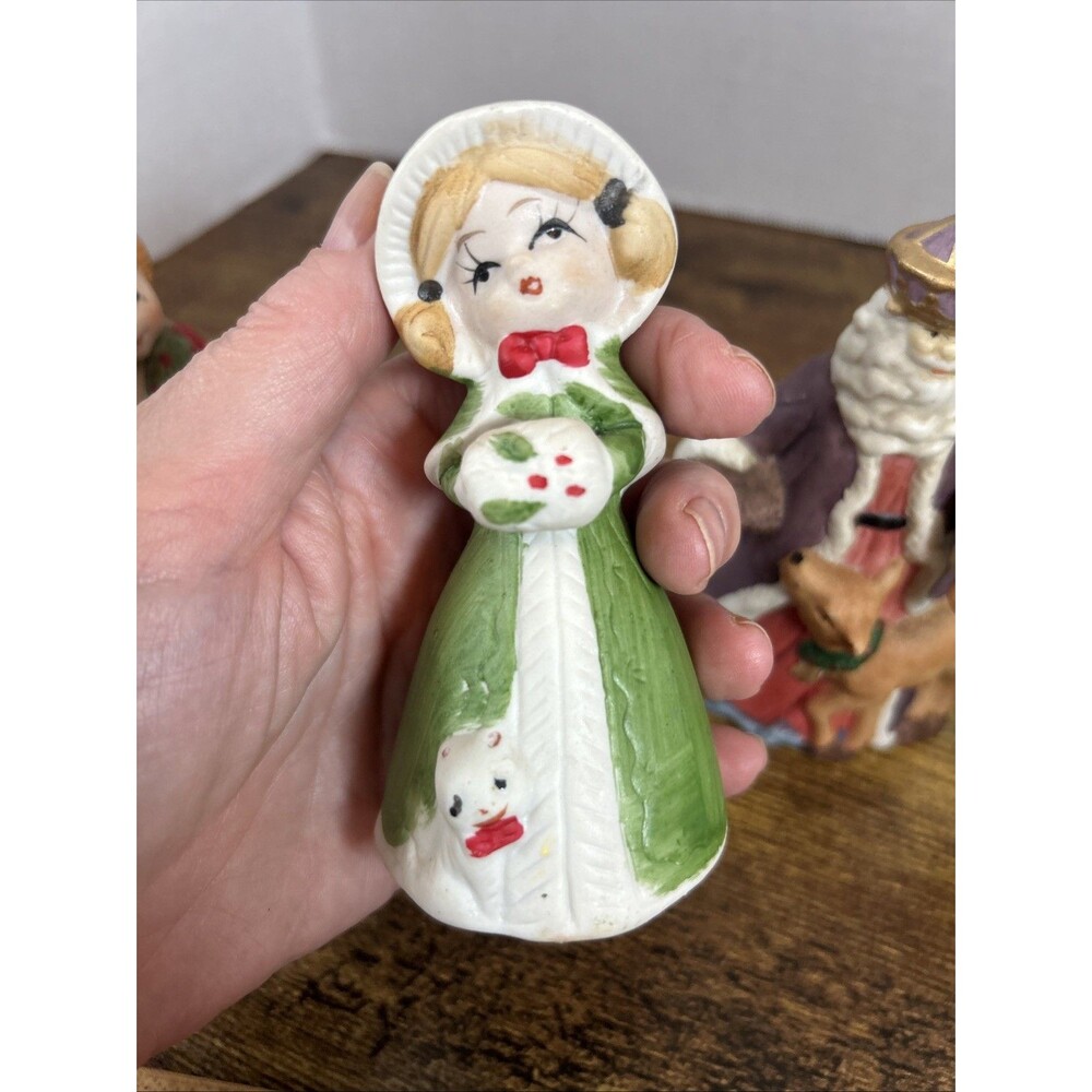Vintage Christmas Ceramic Bell Lot Jasco Nativity Caroler Figurines Set of 5 - Picture 12 of 15